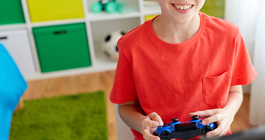Boy playing video game