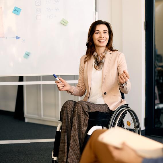 disabled business woman presenting
