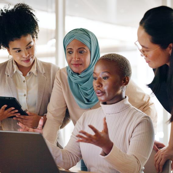 diverse business women working