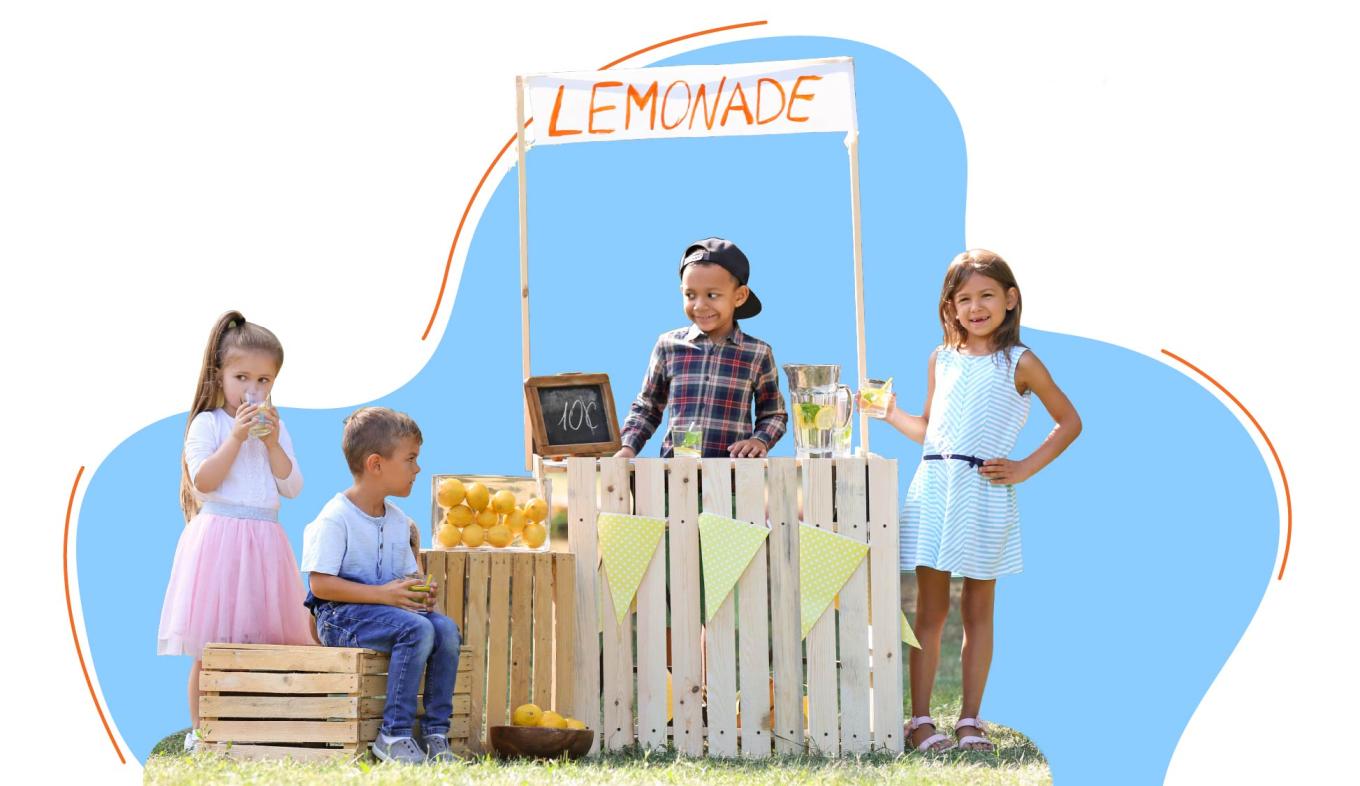 Kids at a lemonade stand graphic