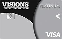 Visions Visa Platinum credit card is has a black, silver, and gray geometric background and comes with a chip and RFID.