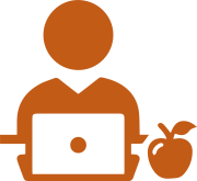 icon of person at computer with apple
